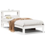 vidaXL Cadru de pat cu tăblie, alb, 75x190 cm, lemn masiv de pin vidaXL Cadru de pat cu tăblie, alb, 75x190 cm, lemn masiv de pin