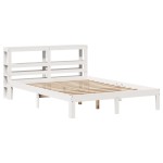 vidaXL Cadru de pat cu tăblie, alb, 135x190 cm, lemn masiv de pin vidaXL Cadru de pat cu tăblie, alb, 135x190 cm, lemn masiv de pin