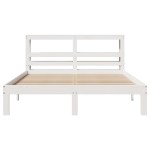 vidaXL Cadru de pat cu tăblie, alb, 135x190 cm, lemn masiv de pin vidaXL Cadru de pat cu tăblie, alb, 135x190 cm, lemn masiv de pin