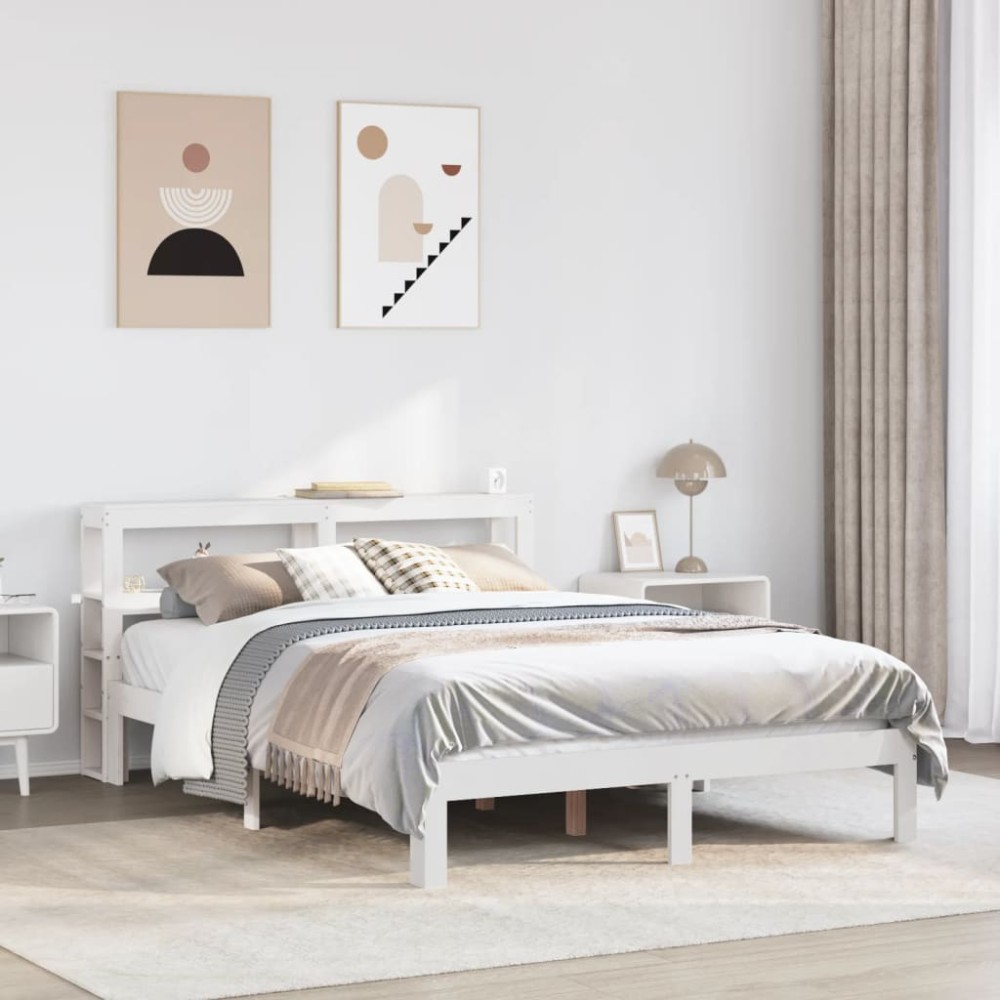 vidaXL Cadru de pat cu tăblie, alb, 150x200 cm lemn masiv pin