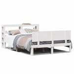 vidaXL Cadru de pat cu tăblie, alb, 135x190 cm, lemn masiv de pin vidaXL Cadru de pat cu tăblie, alb, 135x190 cm, lemn masiv de pin