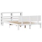 vidaXL Cadru de pat cu tăblie, alb, 135x190 cm, lemn masiv de pin vidaXL Cadru de pat cu tăblie, alb, 135x190 cm, lemn masiv de pin