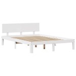 vidaXL Cadru de pat cu tăblie, alb, 135x190 cm, lemn masiv de pin vidaXL Cadru de pat cu tăblie, alb, 135x190 cm, lemn masiv de pin