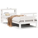 vidaXL Cadru de pat cu tăblie, alb, 75x190 cm, lemn masiv de pin vidaXL Cadru de pat cu tăblie, alb, 75x190 cm, lemn masiv de pin