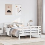 vidaXL Cadru de pat cu tăblie, alb, 135x190 cm, lemn masiv de pin vidaXL Cadru de pat cu tăblie, alb, 135x190 cm, lemn masiv de pin