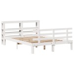 vidaXL Cadru de pat cu tăblie, alb, 135x190 cm, lemn masiv de pin vidaXL Cadru de pat cu tăblie, alb, 135x190 cm, lemn masiv de pin