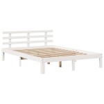 vidaXL Cadru de pat cu tăblie, alb, 135x190 cm, lemn masiv de pin vidaXL Cadru de pat cu tăblie, alb, 135x190 cm, lemn masiv de pin
