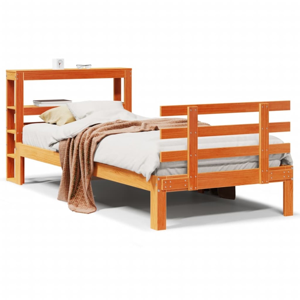 vidaXL Cadru de pat cu tăblie, maro ceruit, 75x190 cm, lemn masiv pin