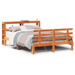 vidaXL Cadru de pat cu tăblie, maro ceruit, 140x190 cm, lemn masiv pin vidaXL Cadru de pat cu tăblie, maro ceruit, 140x190 cm, lemn masiv pin