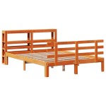 vidaXL Cadru de pat cu tăblie, maro ceruit, 140x190 cm, lemn masiv pin vidaXL Cadru de pat cu tăblie, maro ceruit, 140x190 cm, lemn masiv pin