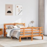 vidaXL Cadru de pat cu tăblie, maro ceruit, 150x200 cm, lemn masiv pin vidaXL Cadru de pat cu tăblie, maro ceruit, 150x200 cm, lemn masiv pin