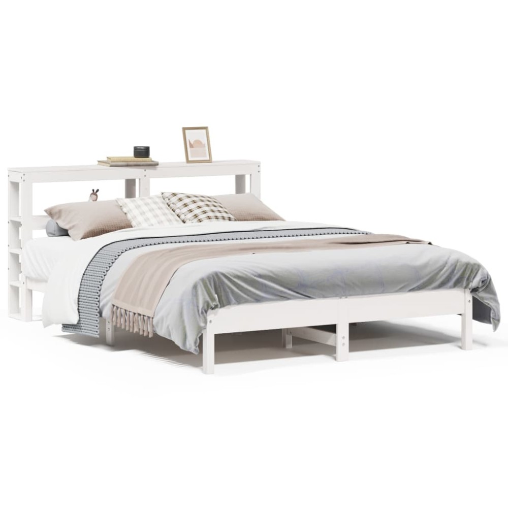 vidaXL Cadru de pat fără saltea, alb, 135x190 cm, lemn masiv de pin