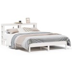 vidaXL Cadru de pat fără saltea, alb, 135x190 cm, lemn masiv de pin vidaXL Cadru de pat fără saltea, alb, 135x190 cm, lemn masiv de pin
