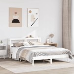 vidaXL Cadru de pat fără saltea, alb, 135x190 cm, lemn masiv de pin vidaXL Cadru de pat fără saltea, alb, 135x190 cm, lemn masiv de pin