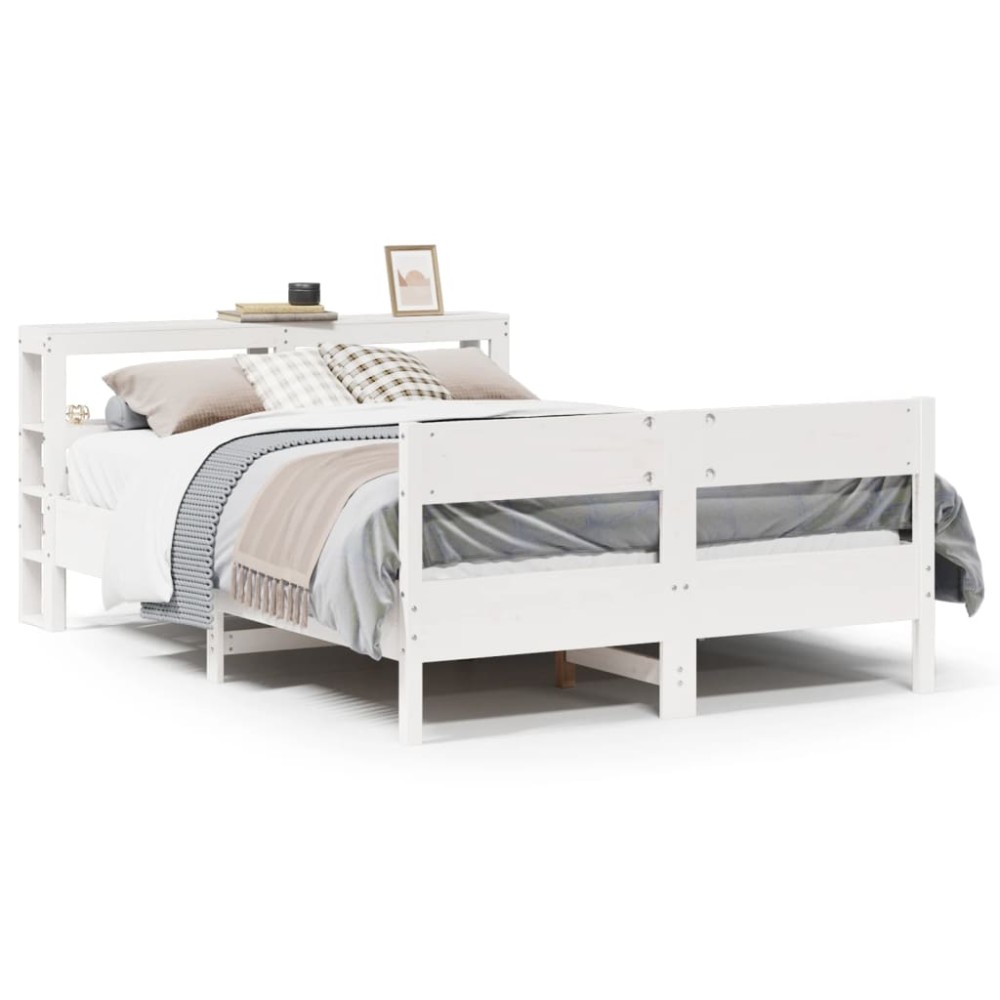 vidaXL Cadru de pat fără saltea, alb, 140x190 cm, lemn masiv de pin