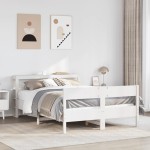 vidaXL Cadru de pat fără saltea, alb, 135x190 cm, lemn masiv de pin vidaXL Cadru de pat fără saltea, alb, 135x190 cm, lemn masiv de pin