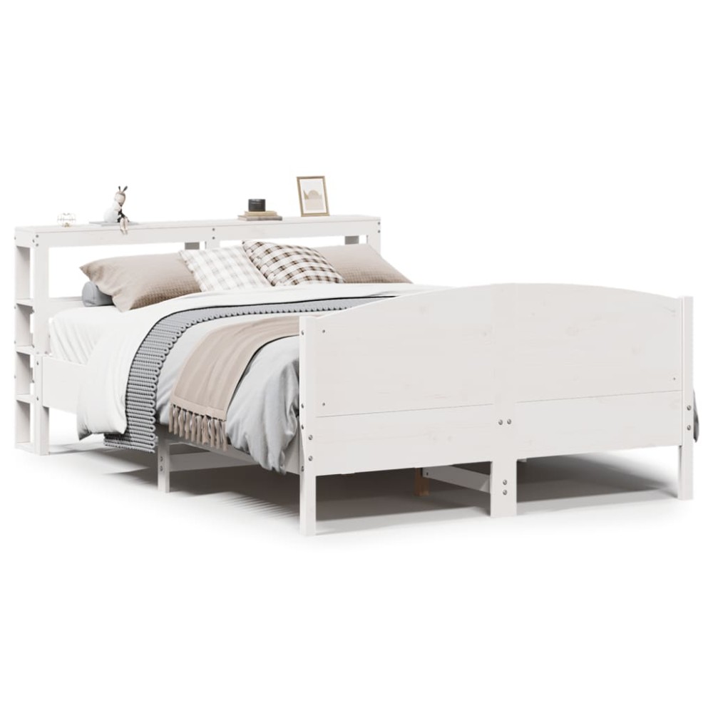 vidaXL Cadru de pat fără saltea, alb, 135x190 cm, lemn masiv de pin