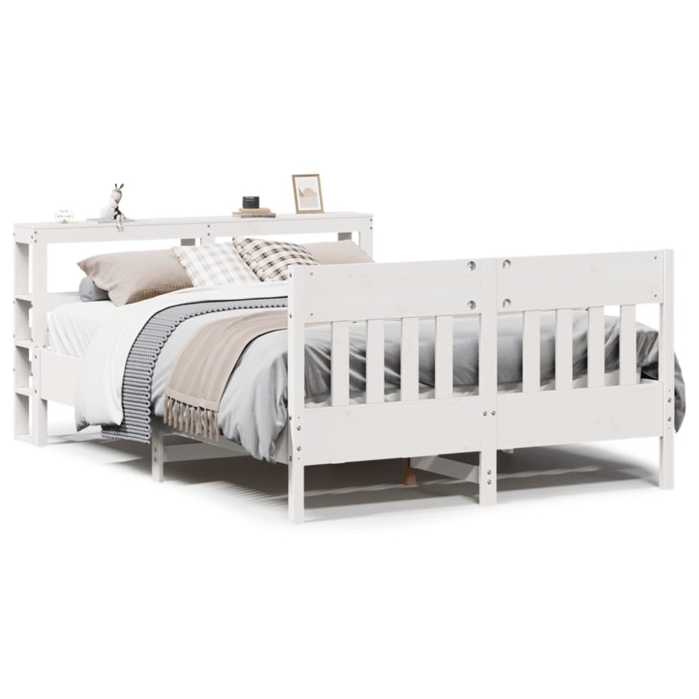 vidaXL Cadru de pat fără saltea, alb, 135x190 cm, lemn masiv de pin
