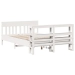 vidaXL Cadru de pat fără saltea, alb, 135x190 cm, lemn masiv de pin