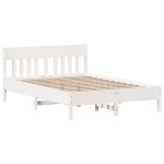 vidaXL Cadru de pat fără saltea, alb, 135x190 cm, lemn masiv de pin