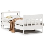 vidaXL Cadru de pat fără saltea, alb, 75x190 cm, lemn masiv de pin