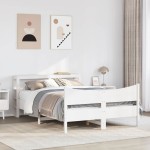 vidaXL Cadru de pat cu tăblie, alb, 140x190 cm, lemn masiv de pin vidaXL Cadru de pat cu tăblie, alb, 140x190 cm, lemn masiv de pin