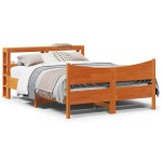 vidaXL Cadru de pat cu tăblie, maro ceruit, 140x190 cm, lemn masiv pin vidaXL Cadru de pat cu tăblie, maro ceruit, 140x190 cm, lemn masiv pin