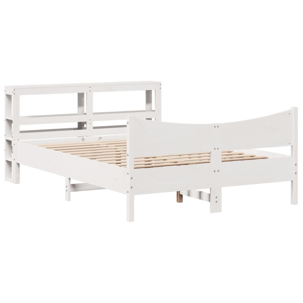 vidaXL Cadru de pat cu tăblie, alb, 135x190 cm, lemn masiv de pin