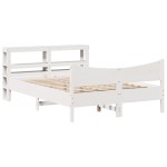 vidaXL Cadru de pat cu tăblie, alb, 135x190 cm, lemn masiv de pin vidaXL Cadru de pat cu tăblie, alb, 135x190 cm, lemn masiv de pin