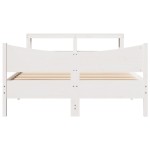 vidaXL Cadru de pat cu tăblie, alb, 135x190 cm, lemn masiv de pin vidaXL Cadru de pat cu tăblie, alb, 135x190 cm, lemn masiv de pin