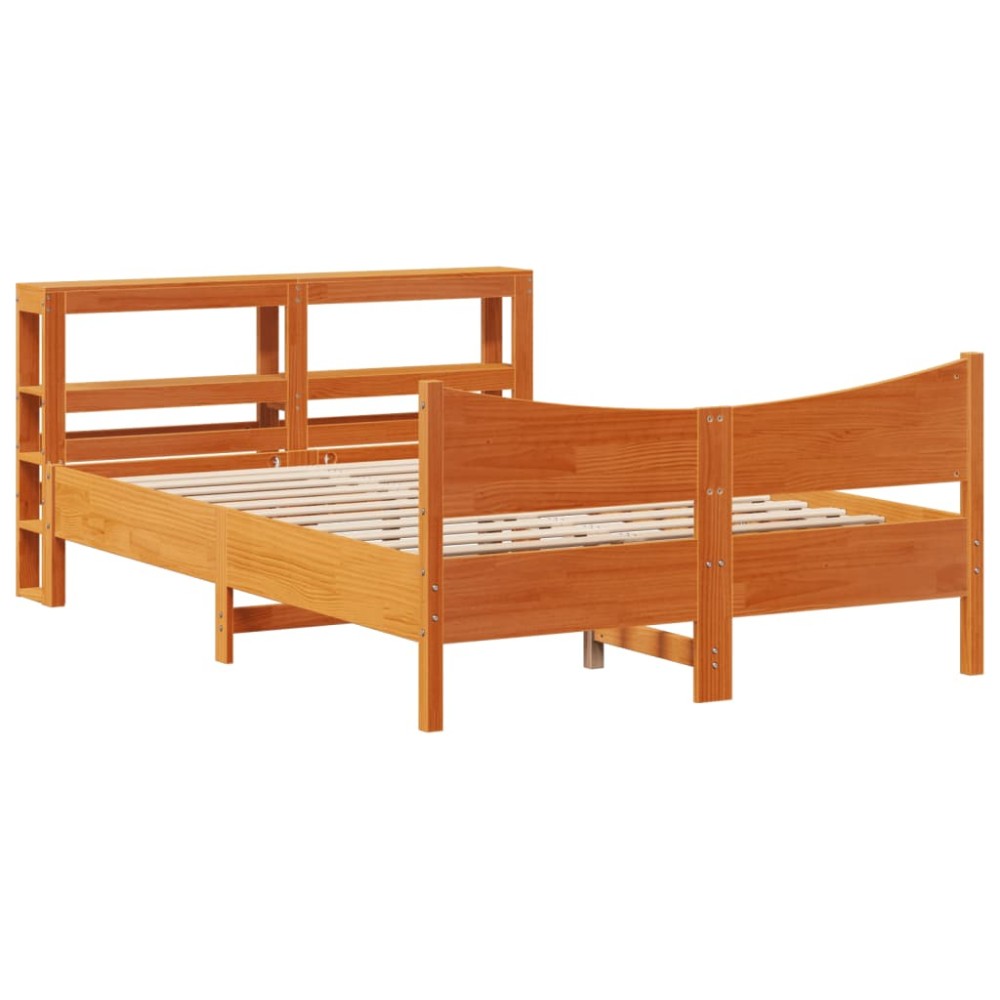 vidaXL Cadru de pat cu tăblie, maro ceruit, 135x190 cm, lemn masiv pin