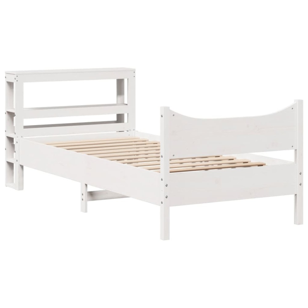 vidaXL Cadru de pat cu tăblie, alb, 75x190 cm, lemn masiv de pin