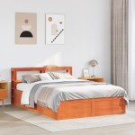 vidaXL Cadru de pat cu tăblie, maro ceruit, 140x200 cm, lemn masiv pin vidaXL Cadru de pat cu tăblie, maro ceruit, 140x200 cm, lemn masiv pin