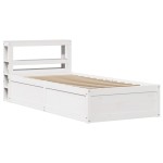 vidaXL Cadru de pat cu tăblie, alb, 90x200 cm, lemn masiv de pin vidaXL Cadru de pat cu tăblie, alb, 90x200 cm, lemn masiv de pin