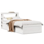 vidaXL Cadru de pat cu tăblie, alb, 90x200 cm, lemn masiv de pin vidaXL Cadru de pat cu tăblie, alb, 90x200 cm, lemn masiv de pin