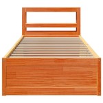 vidaXL Cadru de pat cu tăblie, maro ceruit, 90x200 cm, lemn masiv pin vidaXL Cadru de pat cu tăblie, maro ceruit, 90x200 cm, lemn masiv pin