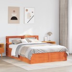 vidaXL Cadru de pat cu tăblie, maro ceruit, 140x190 cm, lemn masiv pin vidaXL Cadru de pat cu tăblie, maro ceruit, 140x190 cm, lemn masiv pin