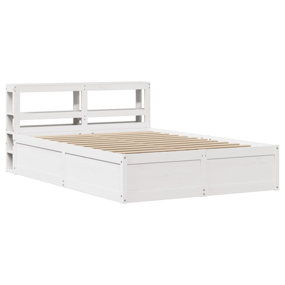 vidaXL Cadru de pat cu tăblie, alb, 135x190 cm, lemn masiv de pin