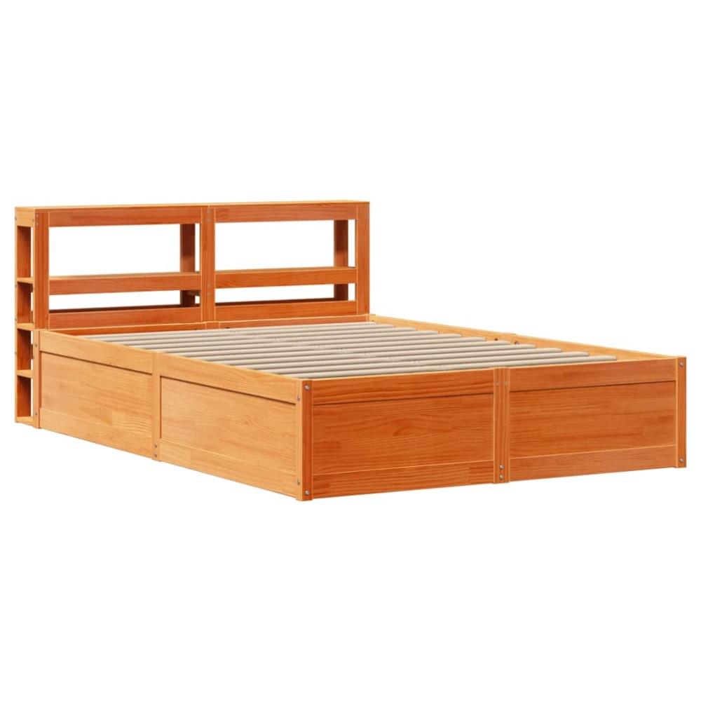 vidaXL Cadru de pat cu tăblie, maro ceruit, 135x190 cm, lemn masiv pin