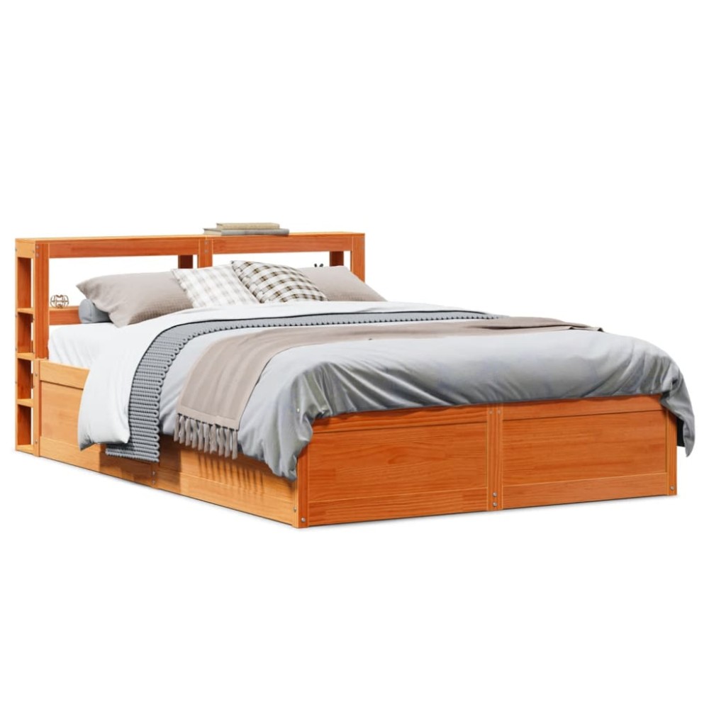 vidaXL Cadru de pat cu tăblie, maro ceruit, 135x190 cm, lemn masiv pin