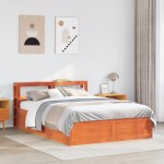 vidaXL Cadru de pat cu tăblie, maro ceruit, 120x190 cm, lemn masiv pin vidaXL Cadru de pat cu tăblie, maro ceruit, 120x190 cm, lemn masiv pin