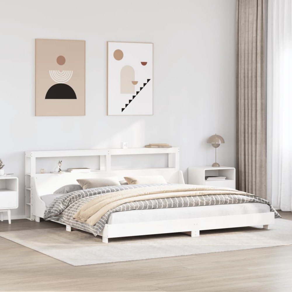 vidaXL Cadru de pat fără saltea, alb, 180x200 cm, lemn masiv pin