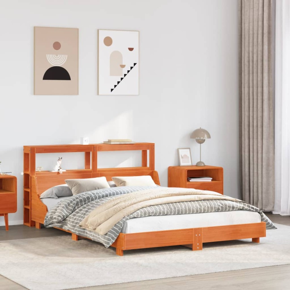 vidaXL Cadru de pat fără saltea, maro ceruit 140x200 cm lemn masiv pin