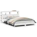 vidaXL Cadru de pat fără saltea, alb, 135x190 cm, lemn masiv de pin