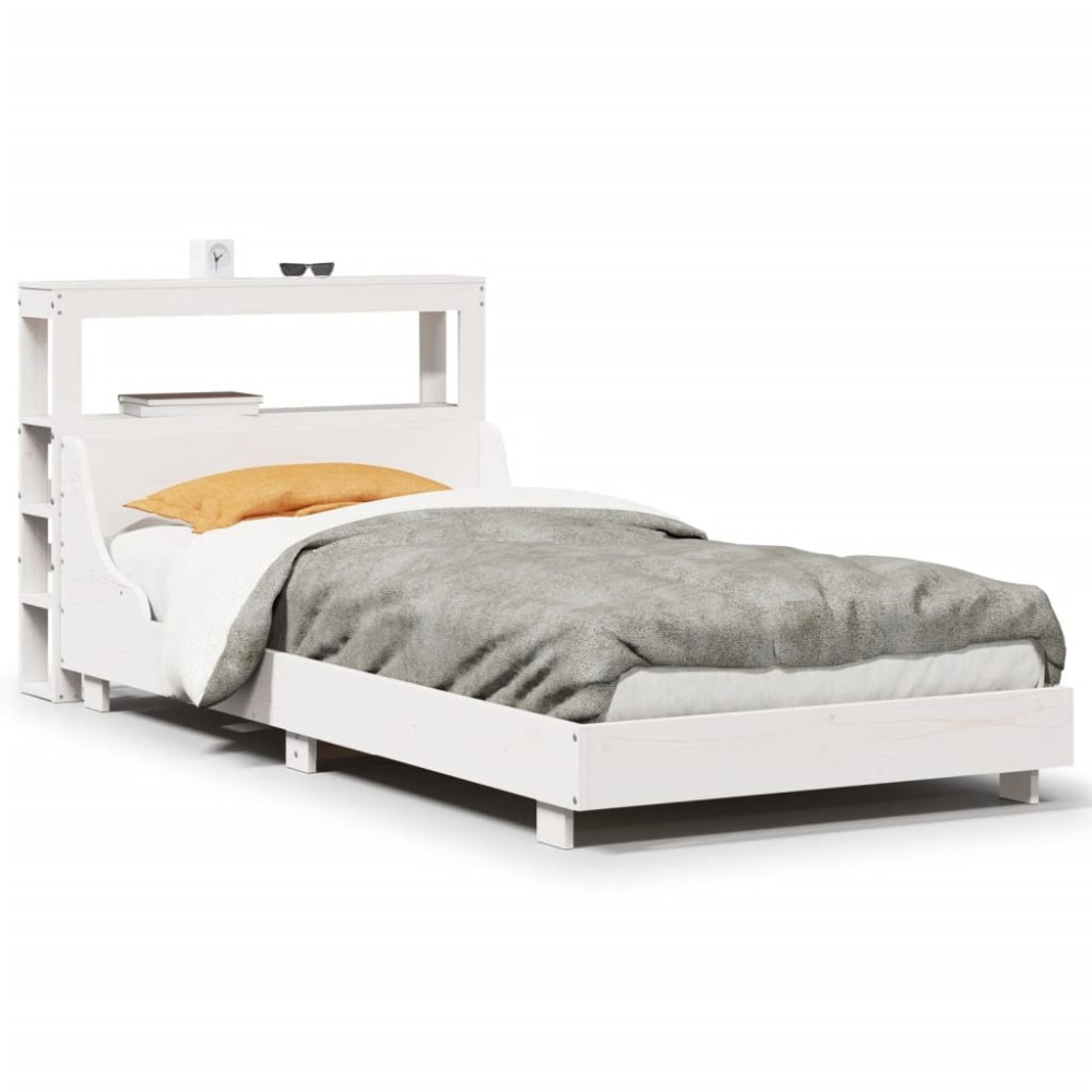 vidaXL Cadru de pat fără saltea, alb, 75x190 cm, lemn masiv de pin
