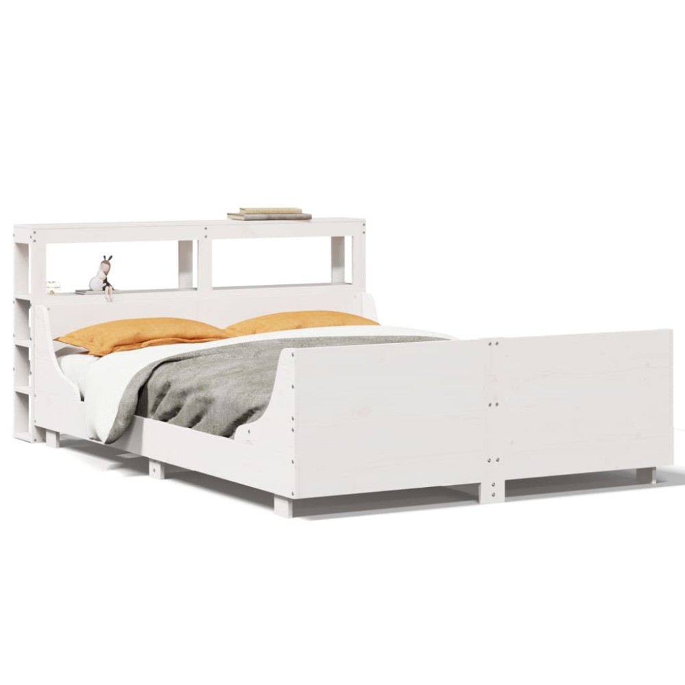 vidaXL Cadru de pat fără saltea, alb, 135x190 cm, lemn masiv de pin