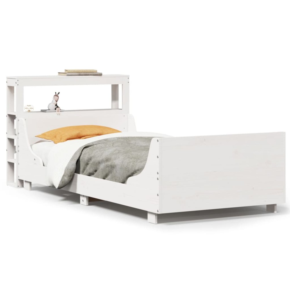 vidaXL Cadru de pat fără saltea, alb, 75x190 cm, lemn masiv de pin