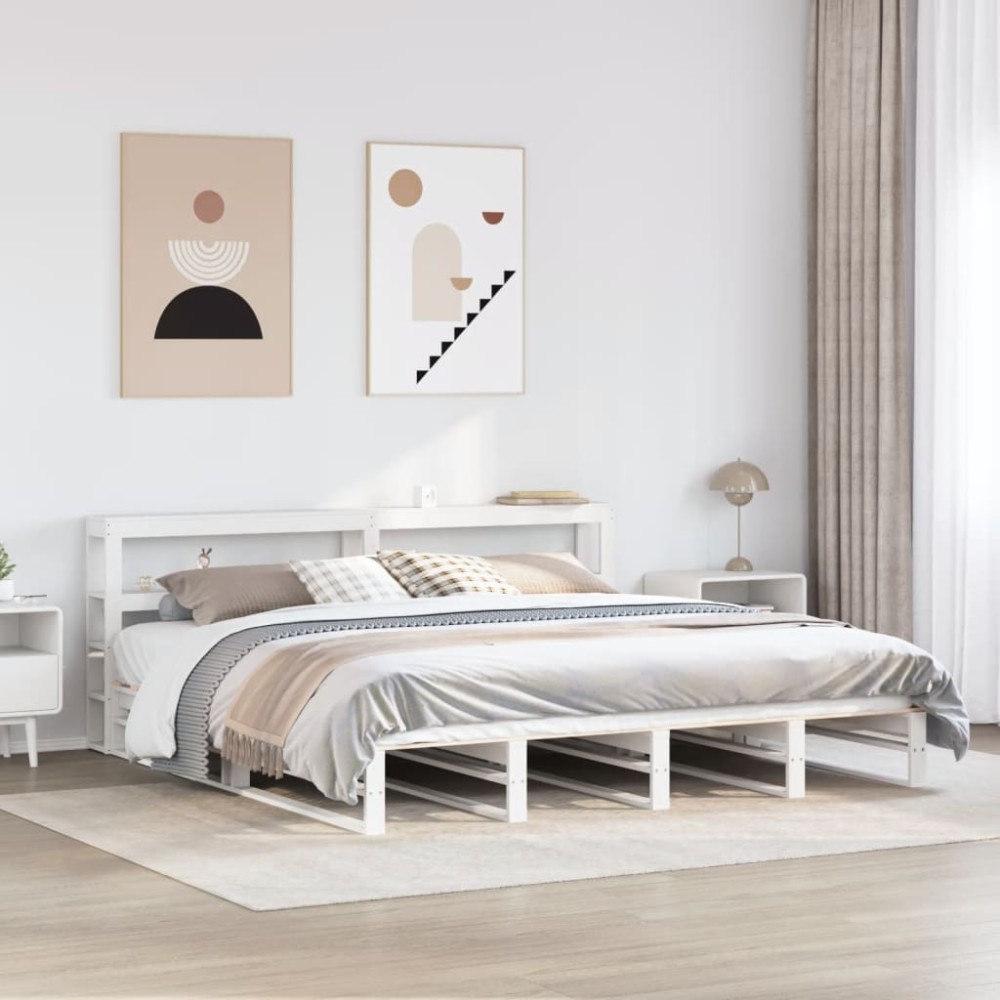 vidaXL Cadru de pat fără saltea, alb, 180x200 cm, lemn masiv pin