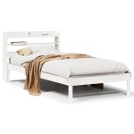 vidaXL Cadru de pat fără saltea, alb, 90x200 cm, lemn masiv pin