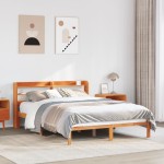 vidaXL Cadru de pat cu tăblie, maro ceruit, 120x190 cm, lemn masiv pin vidaXL Cadru de pat cu tăblie, maro ceruit, 120x190 cm, lemn masiv pin